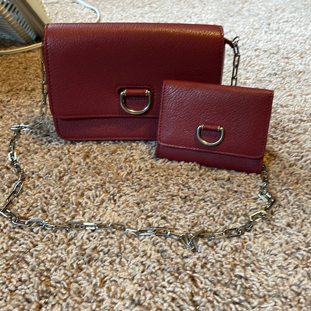 Burberry D Ring Crossbody and matching D Ring wallet Crimson